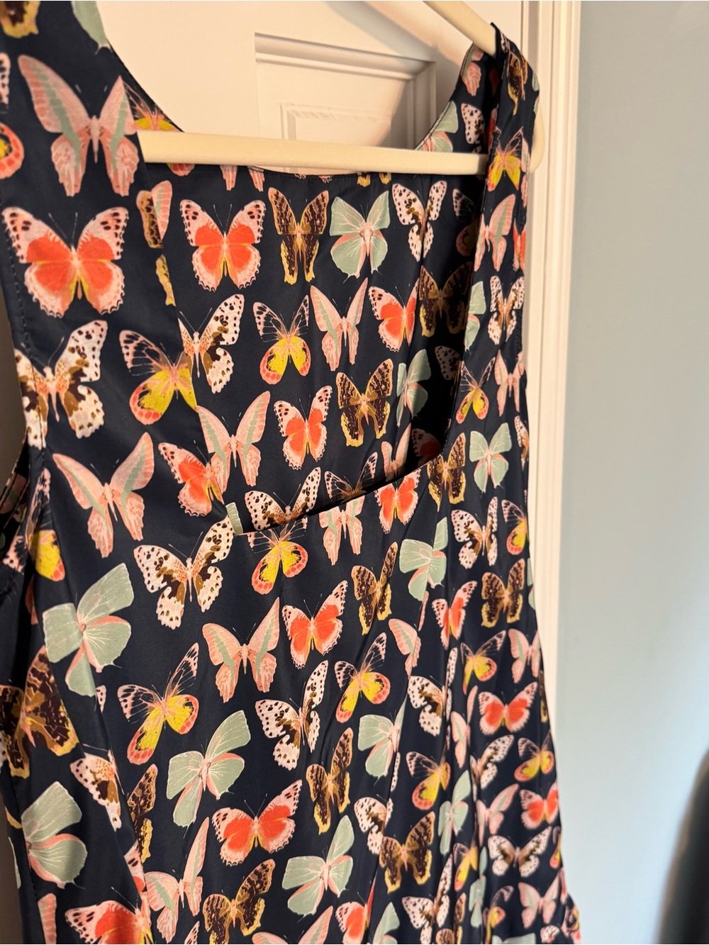 Maeve Butterfly Mod Mini Dress Navy Print Ruffle-Hem Dress pockets 6p petite - Picture 8 of 11